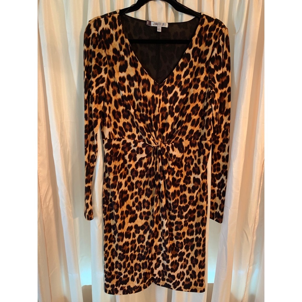 Jennifer Lopez Leopard Print Long Sleeve Dress